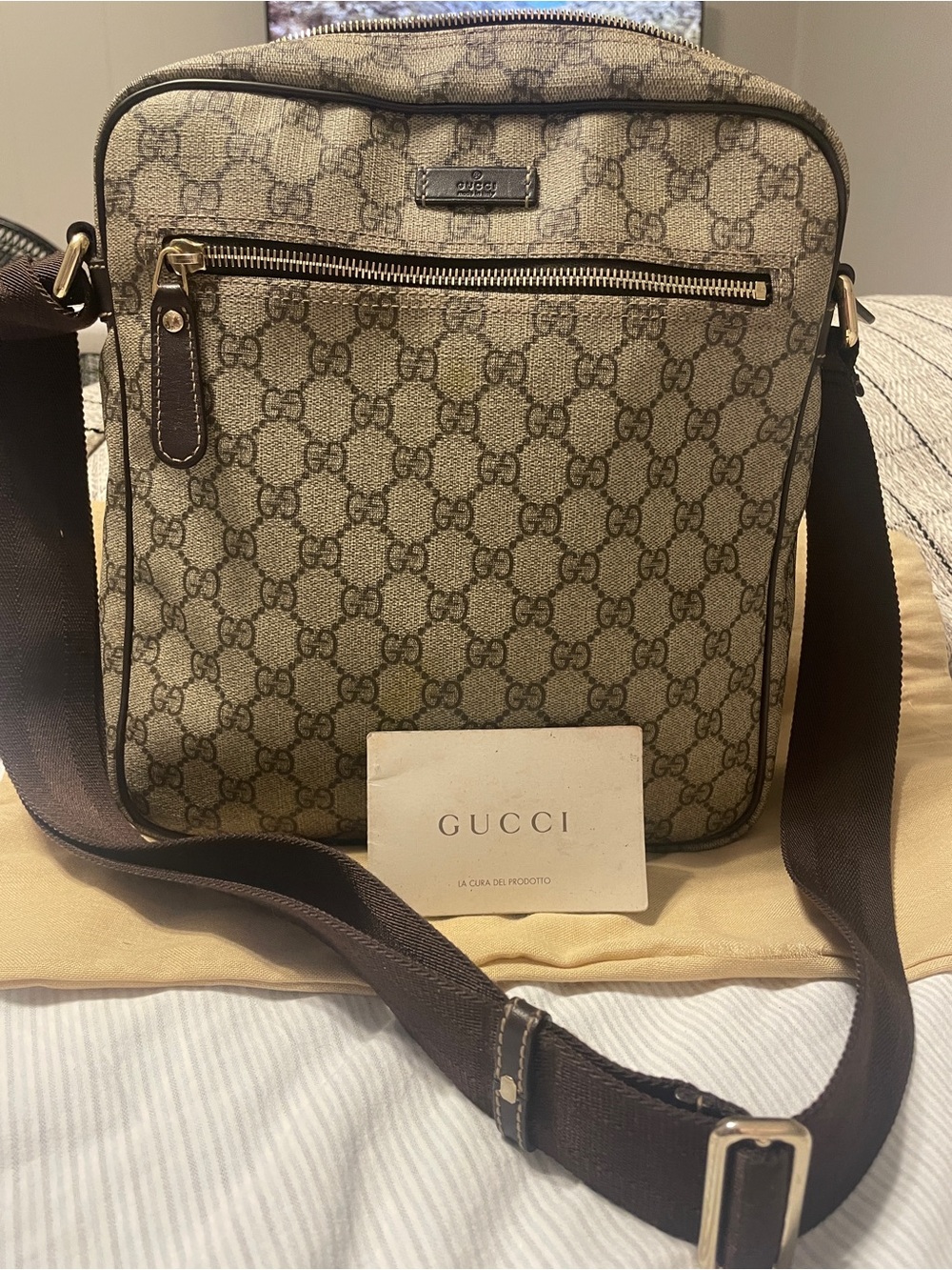 Gucci Brown & Beige GG leather Crossbody Messenger Bag
